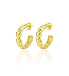 925 Ayar Gümüş küpe Üzeri Altın Kaplama Burgu Modeli Yarım Halka Küpe SGTL13199GOLD