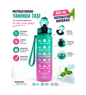 900 ML Motivasyon Matarası – Sızdırmaz, Kilitli, Silikon Uçlu, Taşıma Askılı, Geniş Ağızlı Su Matarası