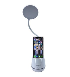 By Nevser®Kalemlikli Telefon Tutacaklı Şarjlı Dokunmatik 3 Mod Esnek Başlıklı Dimmerli LED Masa Lambası (Beyaz - Açık Gri)