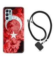 Oppo Reno 6 Kılıf Resimli Boyun Askılı İpli Desenli Silikon Şanlı Türk Bayrağı 1315