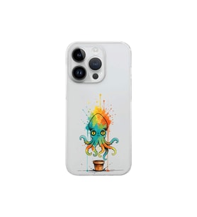 iPhone 14 Pro Max ile uyumlu Splash ahtapot tasarımlı şeffaf silikon kılıf