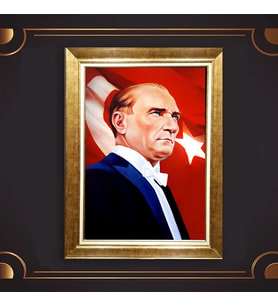 Özel Seri Paspartulu Çerçeveli Atatürk Tablo l233 (Gold)