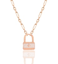 Gümüş altın rose zirkon taşlı figaro zincirli kilit kolye SGTL12141ROSE