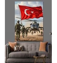 Türk Bayrağı Ve Kahraman Askerler Dekoratif Kanvas - Mdf Ahşap Tablo