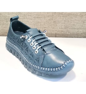 Elis 470 Kadın Hakiki Deri Düz Taban Comfort Casual Ayakkabı (Mavi)