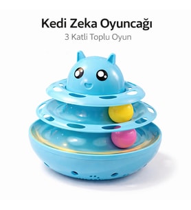 Hacıyatmaz Kedi Oyuncağı 3 Katlı Toplu Zeka Oyuncağı 20x21 cm – Devrilmez Interaktif Oyuncağı