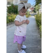 Mini Yaka Detaylı Keten Gömlek Ve Şort Takım Pembe