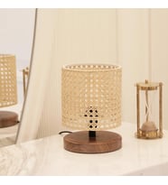 Rattan Serisi Ahşap Tabanlı Mini Hazeran Abajur