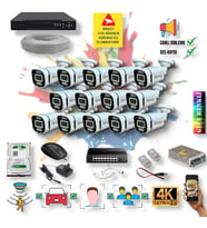 14 Kameralı IP Set - Yapay Zeka Özellikli Gece Renkli Gösteren Sesli 6 Warm Ledli 4K FULLHD IP Güvenlik Kamerası Seti 4386WS