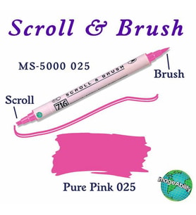 Zig Scroll & Brush Çift Çizgi ve Fırça Uçlu Kaligrafi ve Gölgeleme Kalemi 025 Pure Pink 