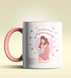 Kişiye Özel Sarılmalara Doyamadığım Tasarımlı Pembe Kupa Bardak (Pembe)