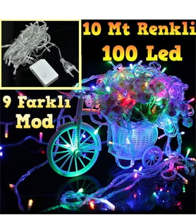 100 Ledli Renkli 5 Fonksiyonlu 10 Mt Led Yılbaşı Ağaç Süsü Sarkıt Işık Led Işık 