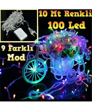 100 Ledli Renkli 5 Fonksiyonlu 10 Mt Led Yılbaşı Ağaç Süsü Sarkıt Işık Led Işık 