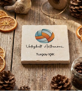 Kişiye Özel Voleybol Antrenörü Bardak Altlığı  Hediyesi (Krem)