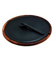 Lava Döküm Ahşap ve Döküm Demir Hot Plate Servis Tahtası. Çap(Ø)34cm. (Siyah)