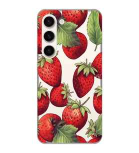 Samsung Galaxy S23 Uyumlu Çilek Desenli Şeffaf Telefon Kılıfı