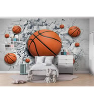 3 Boyutlu Çatlak Duvar içinde Basketbol Topu Duvar Kağıdı