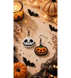 Miyuki Boncuk El Yapımı Kurukafa Balkabağı Küpe Halloween Cadılar Bayramı