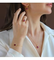 Yakut Gold Kaplama Doğaltaş Gümüş Set