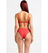 Kadın Bikini Takımı Ayarlanabilir Askılı Kaplı Yüksek Bel Simli Örme Balensiz Aksesuarlı Regular