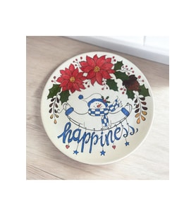 Çini, El boyaması, Dekoratif Duvar Tabağı, Happiness - Mutluluk Duvar Tabağı, 25 cm