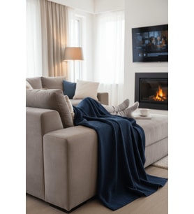 Yumuşak Örgü Battaniye Düz 130x170 cm İndigo  Tek Kişilik TV Battaniyesi – Dekoratif ve Hafif