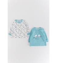 Kedi Figürlü 2'li Kız/Erkek Bebek Body Sweat Takımı (Yeşil)