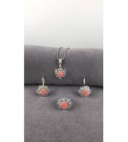Teşkari Gül Mercan Gümüş Kadın Set