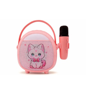 Çocuklara Özel Retro Tasarımlı Bluetooth Karaoke Mikrofon ve Ahşap Tripodlu – Pembe
