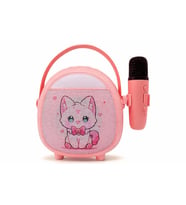 Çocuklara Özel Retro Tasarımlı Bluetooth Karaoke Mikrofon ve Ahşap Tripodlu – Pembe