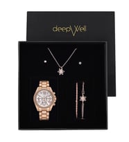 DEEPWELL Rose Renk Kadın Kol Saati Kolye Bileklik Küpe Seti HM04