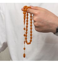 Sıkma Kehribar 925 Ayar Gümüş Tesbih (Bej)