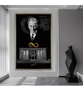 Metal Çerçeveli Atatürk Cam Tablo (Gold)