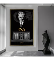 Metal Çerçeveli Atatürk Cam Tablo (Gold)