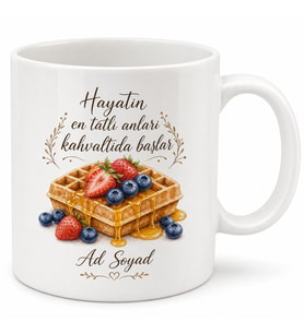 Waffle Temalı Baskılı Kupa Bardak Kahvaltı Severler İçin Özel Tasarım Hediye