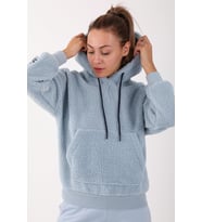 Maraton Comfort Kadın Kapüşonlu Sisli Mavi Sweatshirt