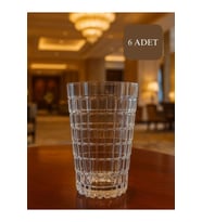 Kristal İşlemeli Uzun Cam Meşrubat Bardakları 6'lı Set, Şık ve Desenli