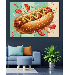 Domates Ve Biberli Sıcak Hot Dog Dekoratif Kanvas - Mdf Ahşap Tablo