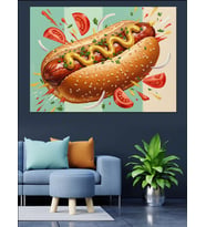Domates Ve Biberli Sıcak Hot Dog Dekoratif Kanvas - Mdf Ahşap Tablo