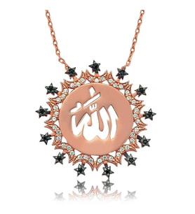 Gümüş Allah Yazılı Bayan Kolye (Çok Renkli)