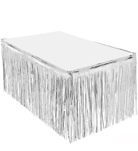 METALİK FOLYO GÜMÜŞ RENK MASA ETEĞİ, MASA PÜSKÜLÜ