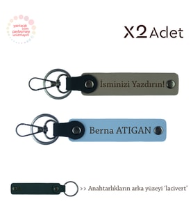 Kankaya 14 Şubat Hediyesi, İsim & Soyisim Yazılı 2’li Anahtarlık Seti, Kül Gri-Gök Mavi-Lacivert