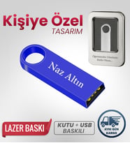 Kişiye Özel 32 GB Usb Bellek Hediyelik Usb Flash Bellek Şık + Metal Kutulu (Lacivert)