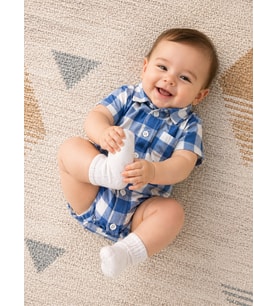 Erkek Bebek Çıtçıtlı Gömlek Badi Poplin Kumaş Kısa Kollu Şık Tulum 3503