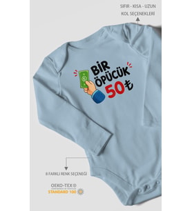 Bir Öpücük 50TL Uzun Kollu Çıtçıtlı Bebek Body %100 Pamuk