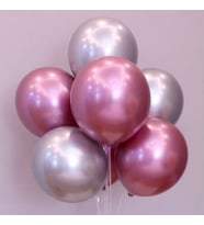 Pazariz  Balon Parti Balonu Krom Balon Gümüş-Pembe Balon 5 Adet