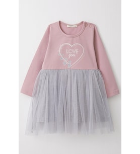 Breeze Kız Çocuk Uzun Kollu Elbise Yazı Baskılı Kalpli 1.5-5 Yaş, Lila