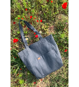 Busa Ham Kumaş Önden Cepli Tote Omuz Çantası Gri