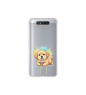 Samsung Galaxy A80 ile Uyumlu Splash Köpek Tasarımlı Şeffaf Silikon Kılıf