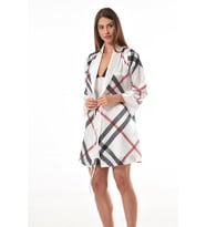 Xenia silk satin striped dressing gown nightgown set 2459 (Ekru)
